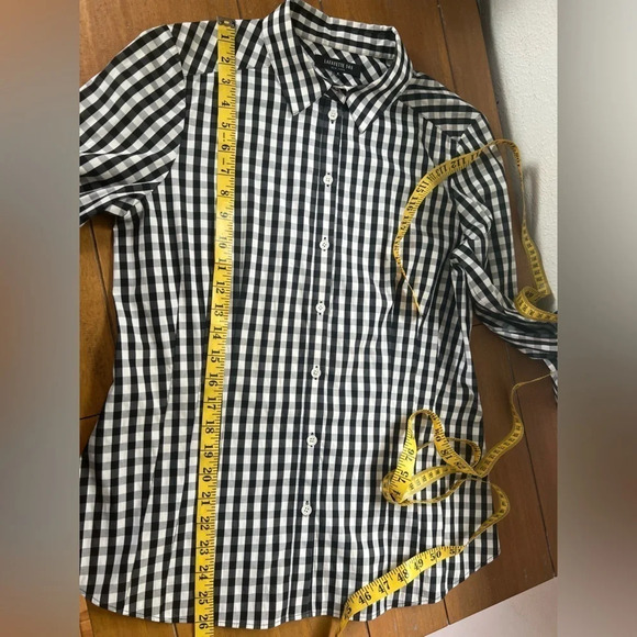 Lafayette 148 Black and White Gingham Fitted Button Down Shirt Checked Top - Picture 15 of 15